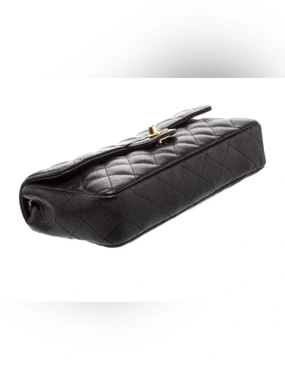 CHANEL Black Quilted Caviar Leather Shoulder Bag with Gold Hardware